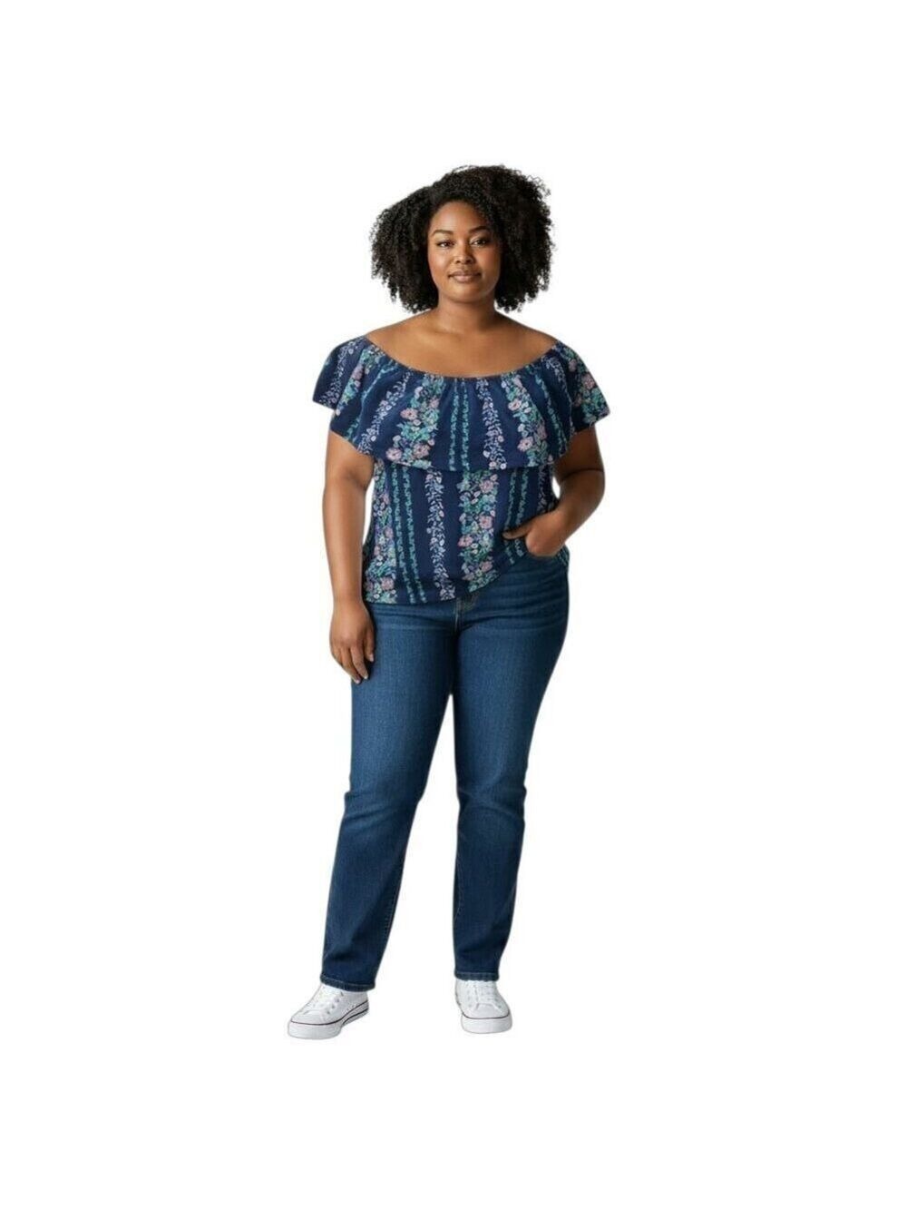 Womens Old Navy Sleeveless Navy Blue Floral Ruffled Blouse Large